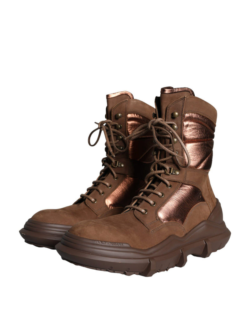 Dolce & Gabbana Brown Suede Leather Military Combat Boots