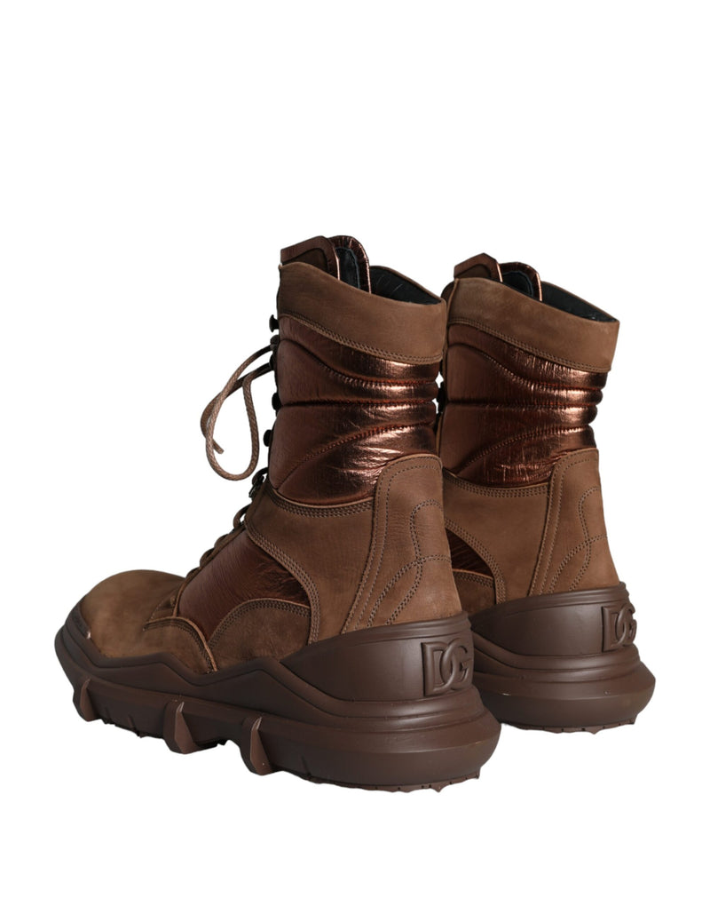 Dolce & Gabbana Brown Suede Leather Military Combat Boots