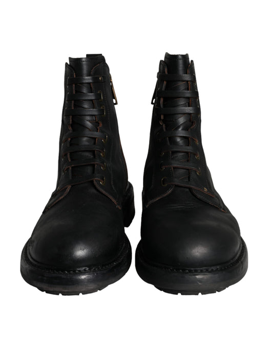 Dolce & Gabbana Bottes Noires à Lacets Mi-Mollet pour Homme