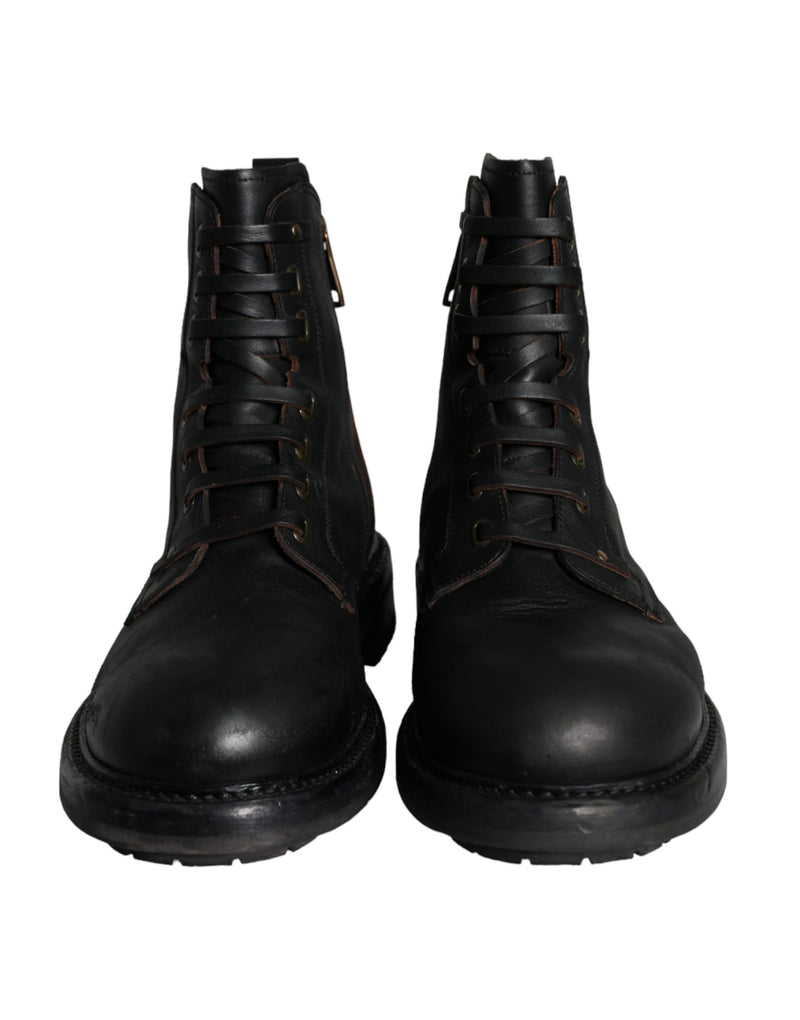 Dolce & Gabbana Bottes Noires à Lacets Mi-Mollet pour Homme
