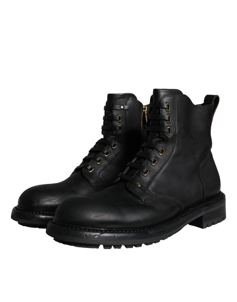 Dolce & Gabbana Bottes Noires à Lacets Mi-Mollet pour Homme