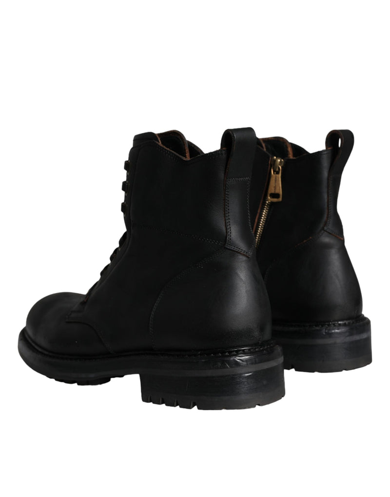 Dolce & Gabbana Bottes Noires à Lacets Mi-Mollet pour Homme
