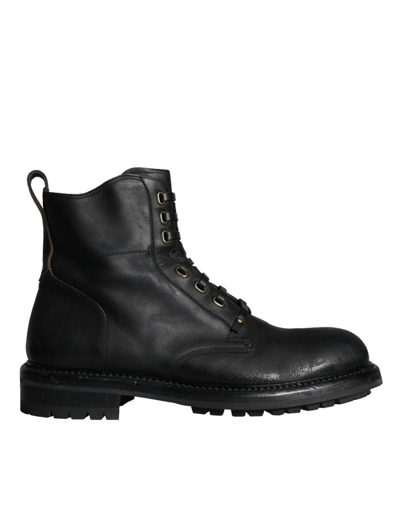 Dolce & Gabbana Bottes Noires à Lacets Mi-Mollet pour Homme