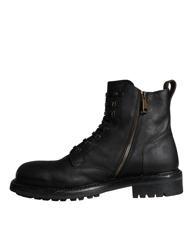 Dolce & Gabbana Bottes Noires à Lacets Mi-Mollet pour Homme