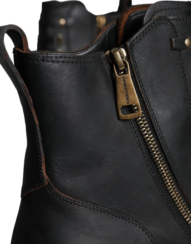 Dolce & Gabbana Bottes Noires à Lacets Mi-Mollet pour Homme