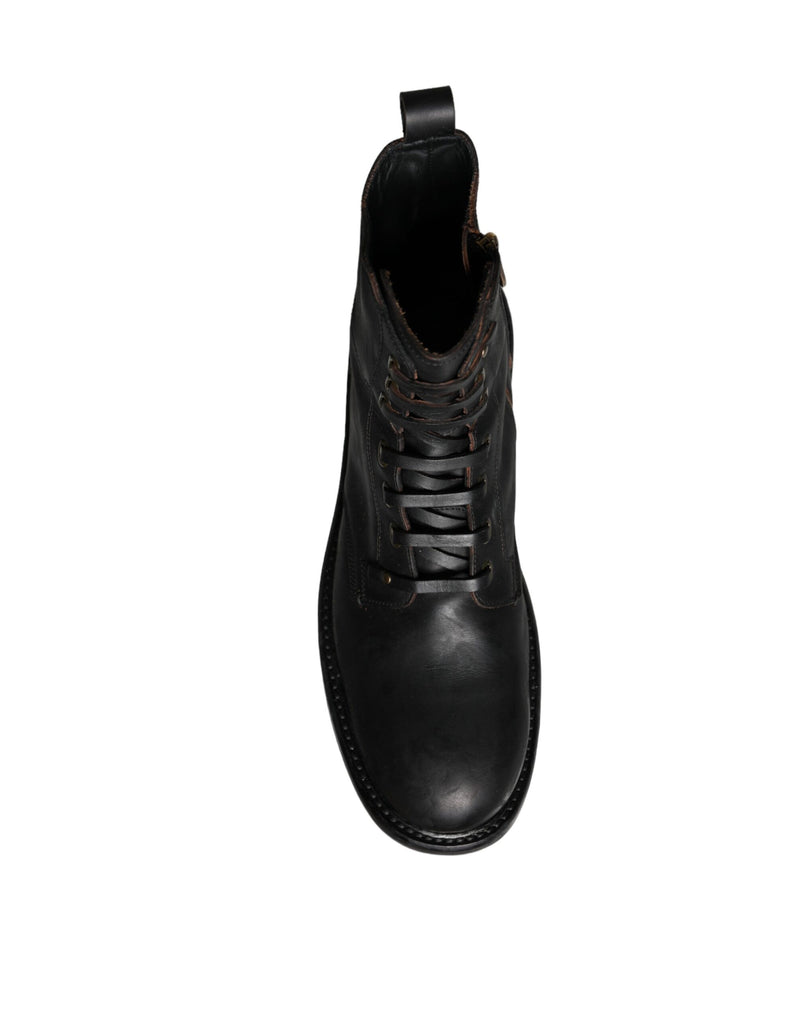 Dolce & Gabbana Bottes Noires à Lacets Mi-Mollet pour Homme