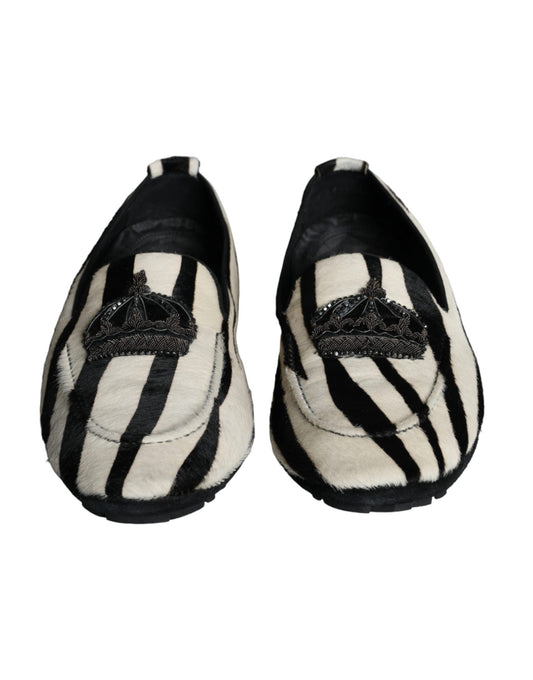 Dolce & Gabbana Black and White Calf Fur Slip-On Loafers for Men