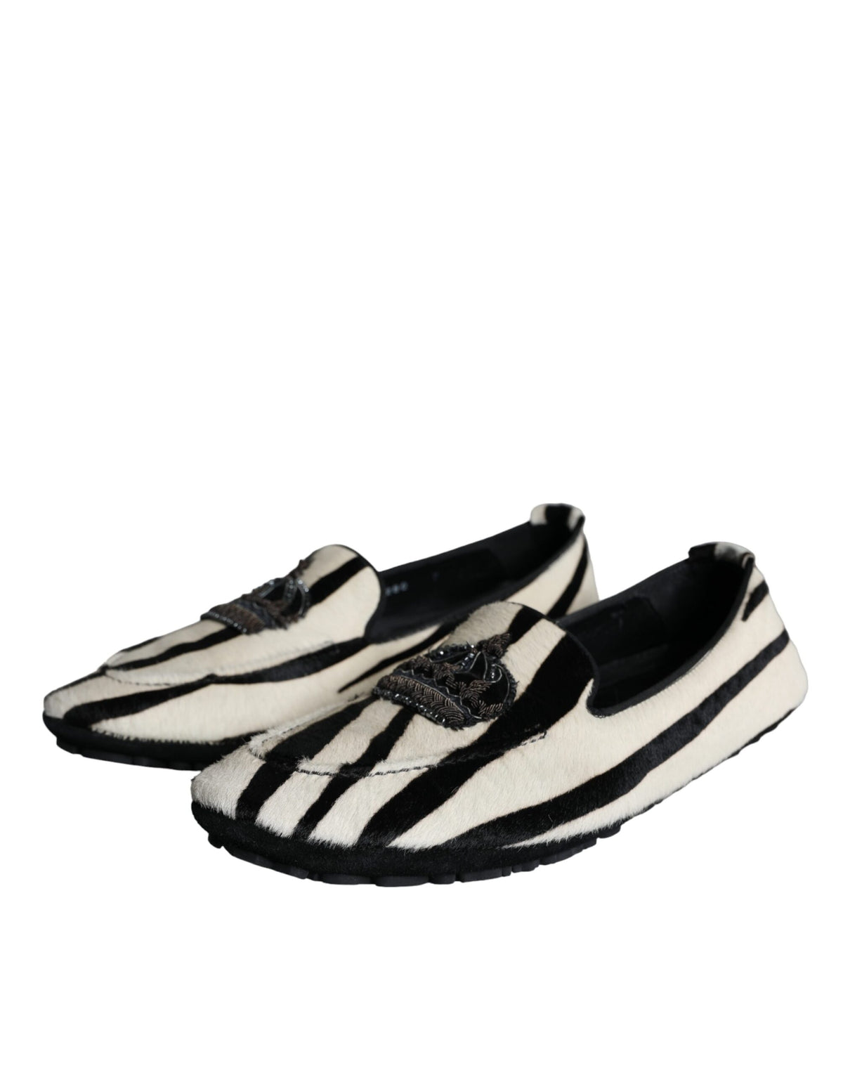 Dolce & Gabbana Black and White Calf Fur Slip-On Loafers for Men