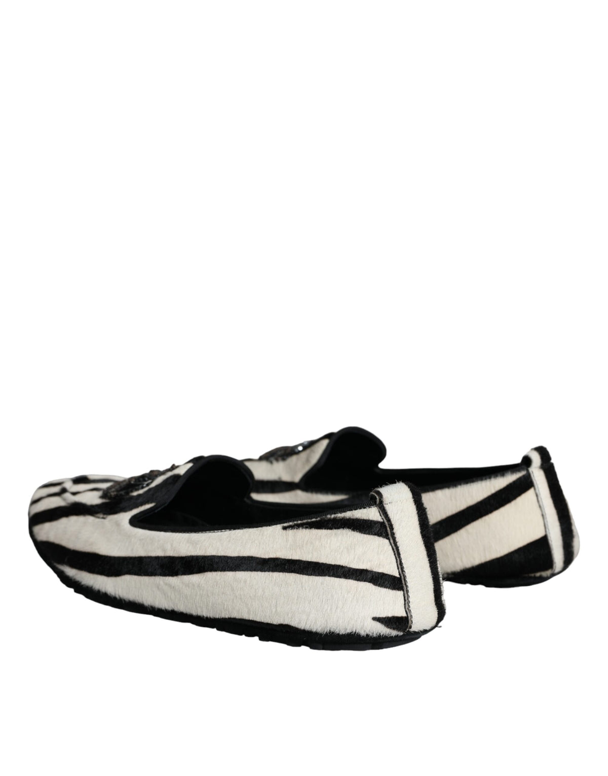 Dolce & Gabbana Black and White Calf Fur Slip-On Loafers for Men