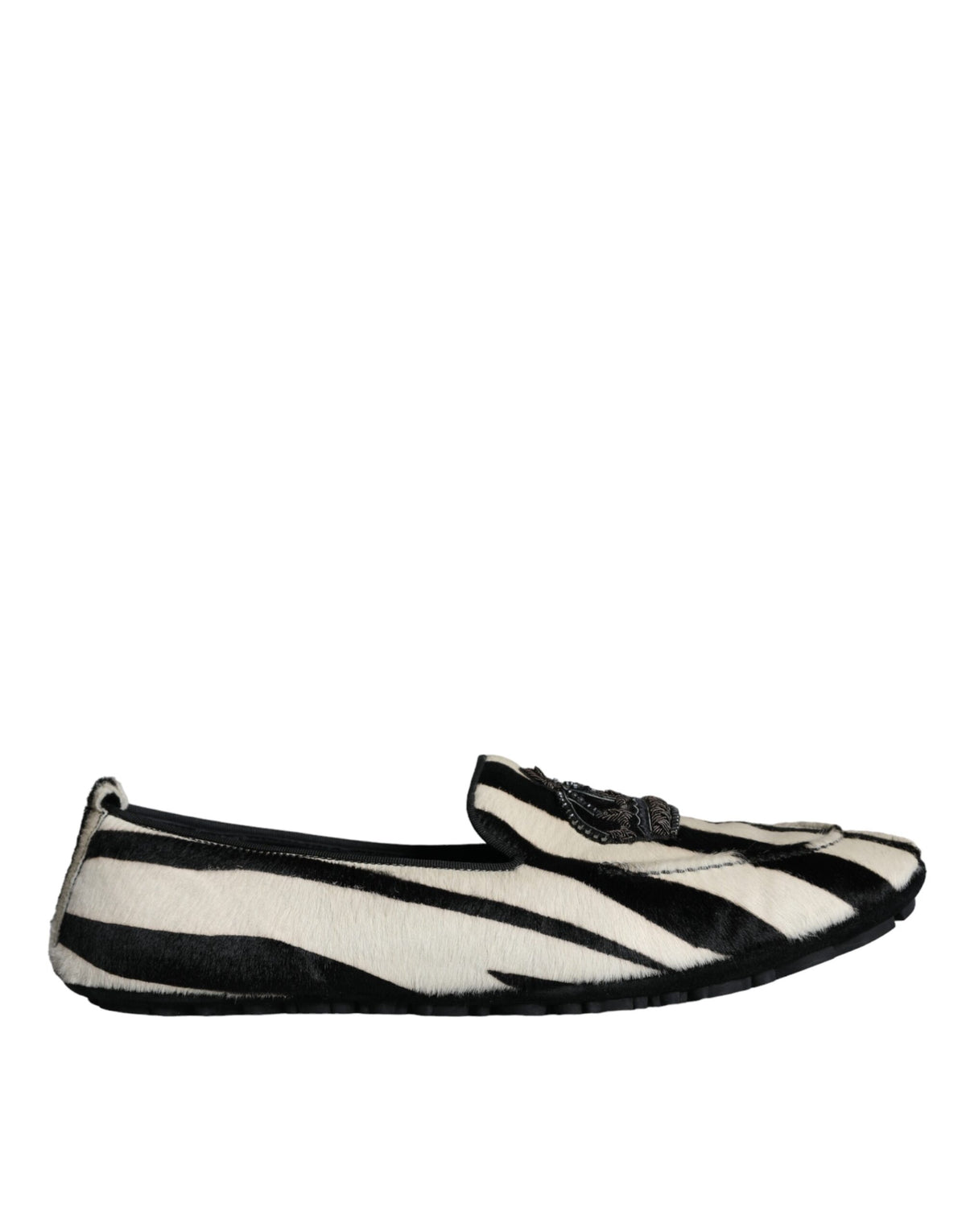 Dolce & Gabbana Black and White Calf Fur Slip-On Loafers for Men