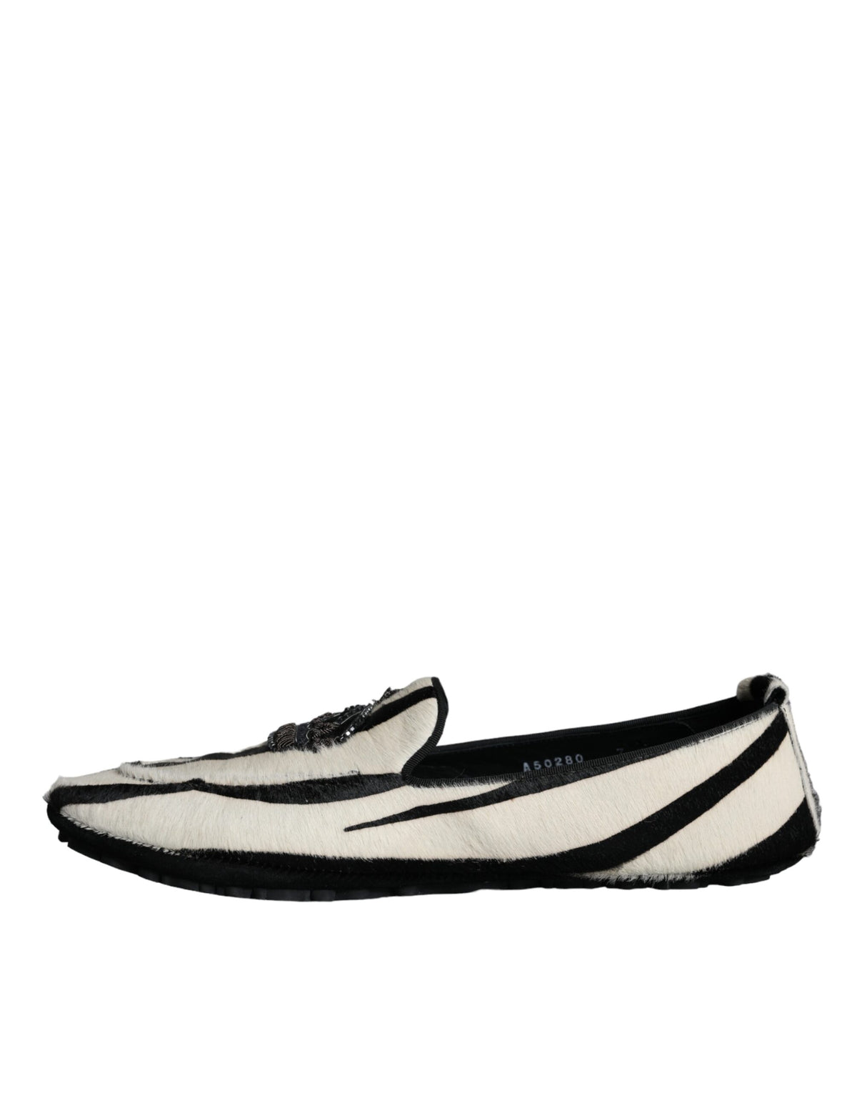 Dolce & Gabbana Black and White Calf Fur Slip-On Loafers for Men