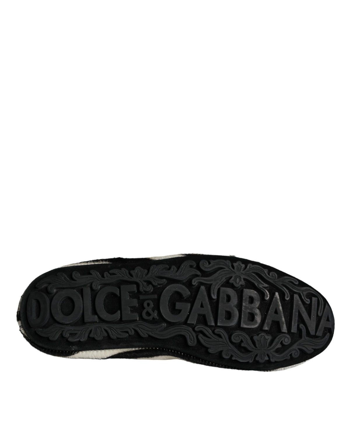 Dolce & Gabbana Black and White Calf Fur Slip-On Loafers for Men