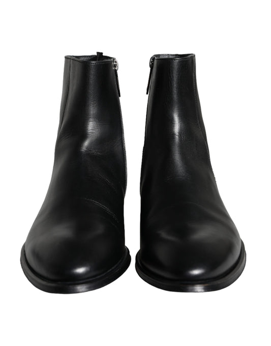 Dolce & Gabbana Black Calf Leather Men Ankle Boots