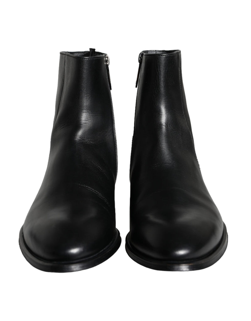 Dolce & Gabbana Black Calf Leather Men Ankle Boots