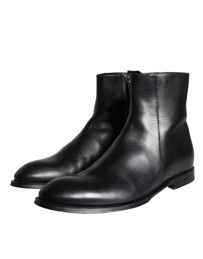 Dolce & Gabbana Black Calf Leather Men Ankle Boots
