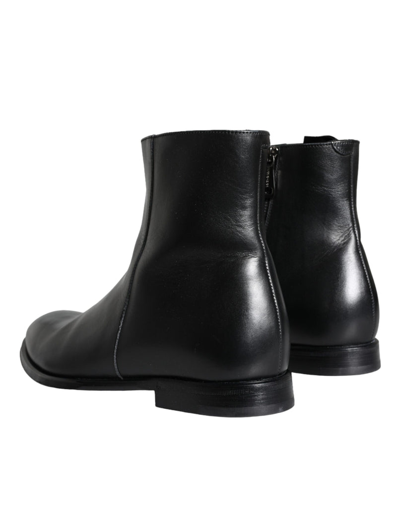 Dolce & Gabbana Black Calf Leather Men Ankle Boots