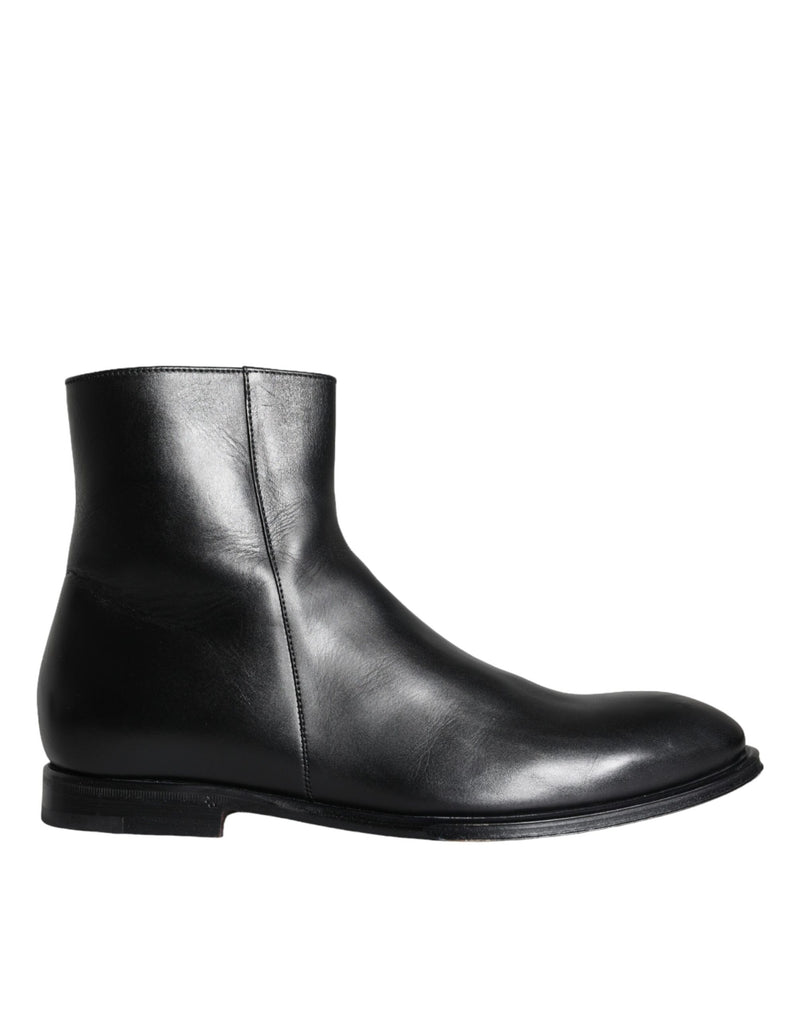 Dolce & Gabbana Black Calf Leather Men Ankle Boots