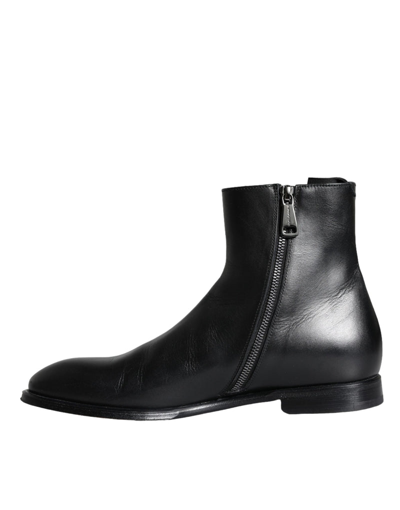 Dolce & Gabbana Black Calf Leather Men Ankle Boots