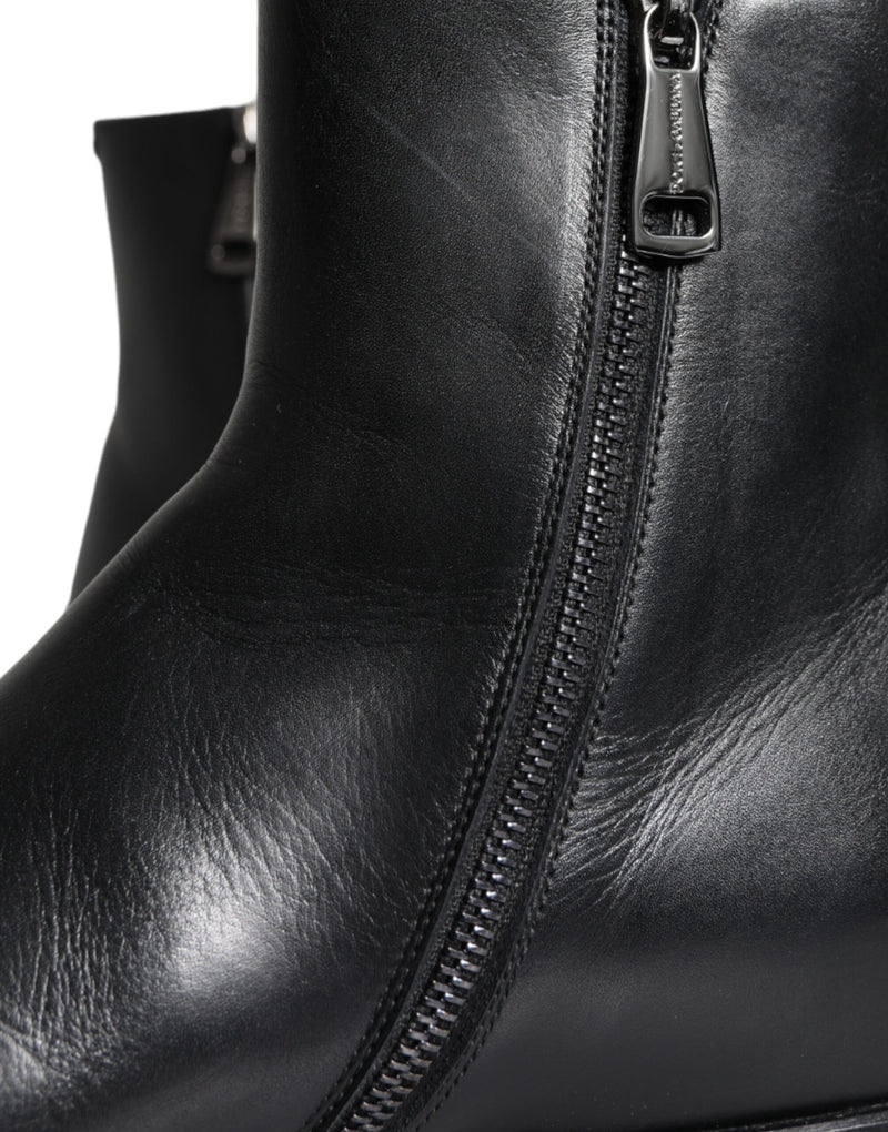 Dolce & Gabbana Black Calf Leather Men Ankle Boots