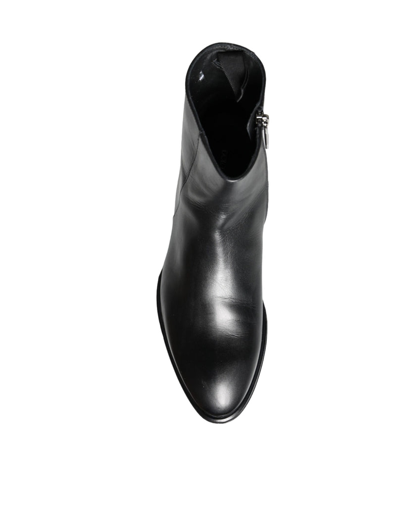 Dolce & Gabbana Black Calf Leather Men Ankle Boots
