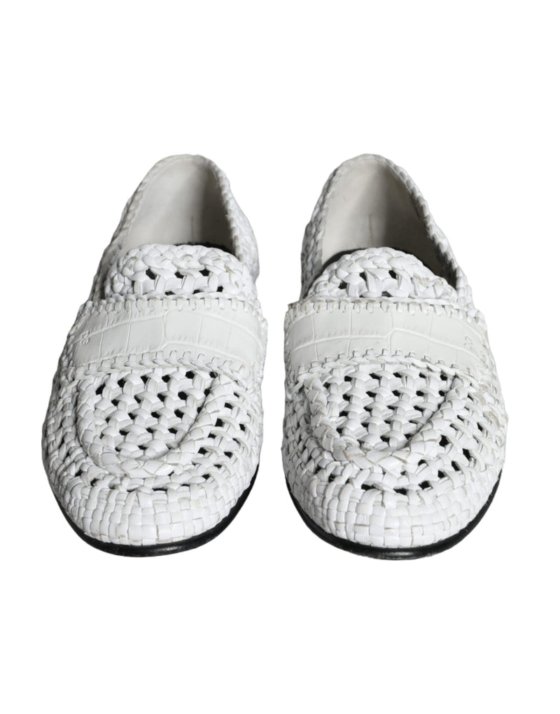 Dolce & Gabbana White Woven Leather Slip-On Loafers for Men