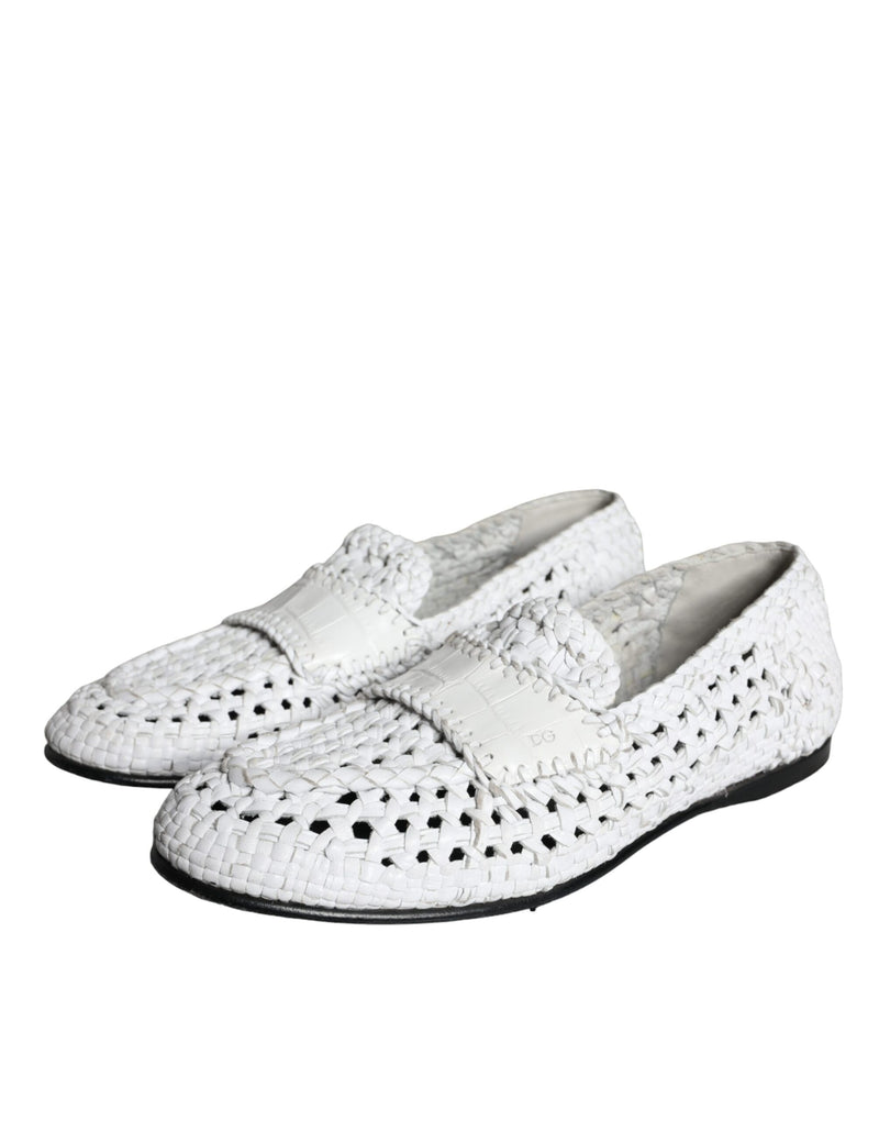 Dolce & Gabbana White Woven Leather Slip-On Loafers for Men