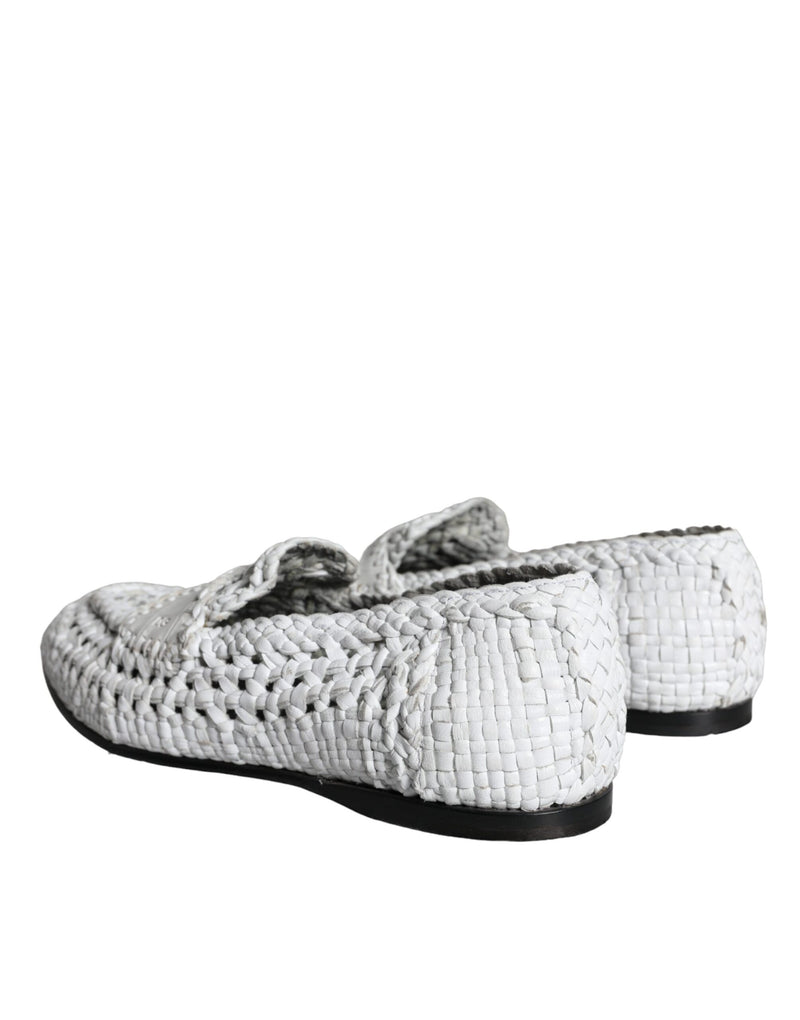 Dolce & Gabbana White Woven Leather Slip-On Loafers for Men