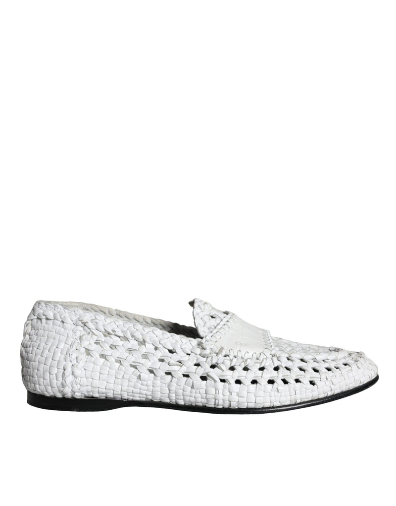 Dolce & Gabbana White Woven Leather Slip-On Loafers for Men