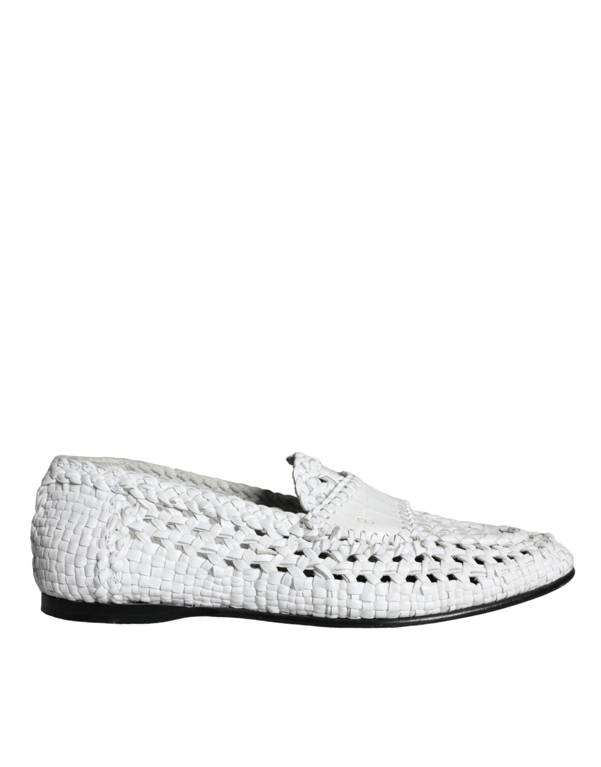 Dolce & Gabbana White Woven Leather Slip-On Loafers for Men