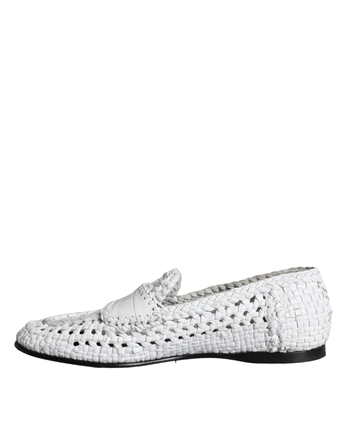 Dolce & Gabbana White Woven Leather Slip-On Loafers for Men
