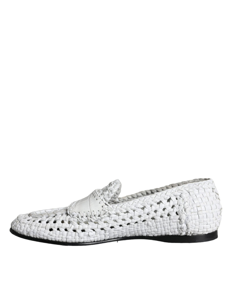 Dolce & Gabbana White Woven Leather Slip-On Loafers for Men