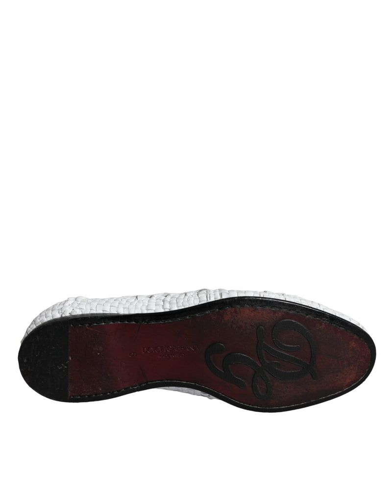 Dolce & Gabbana White Woven Leather Slip-On Loafers for Men