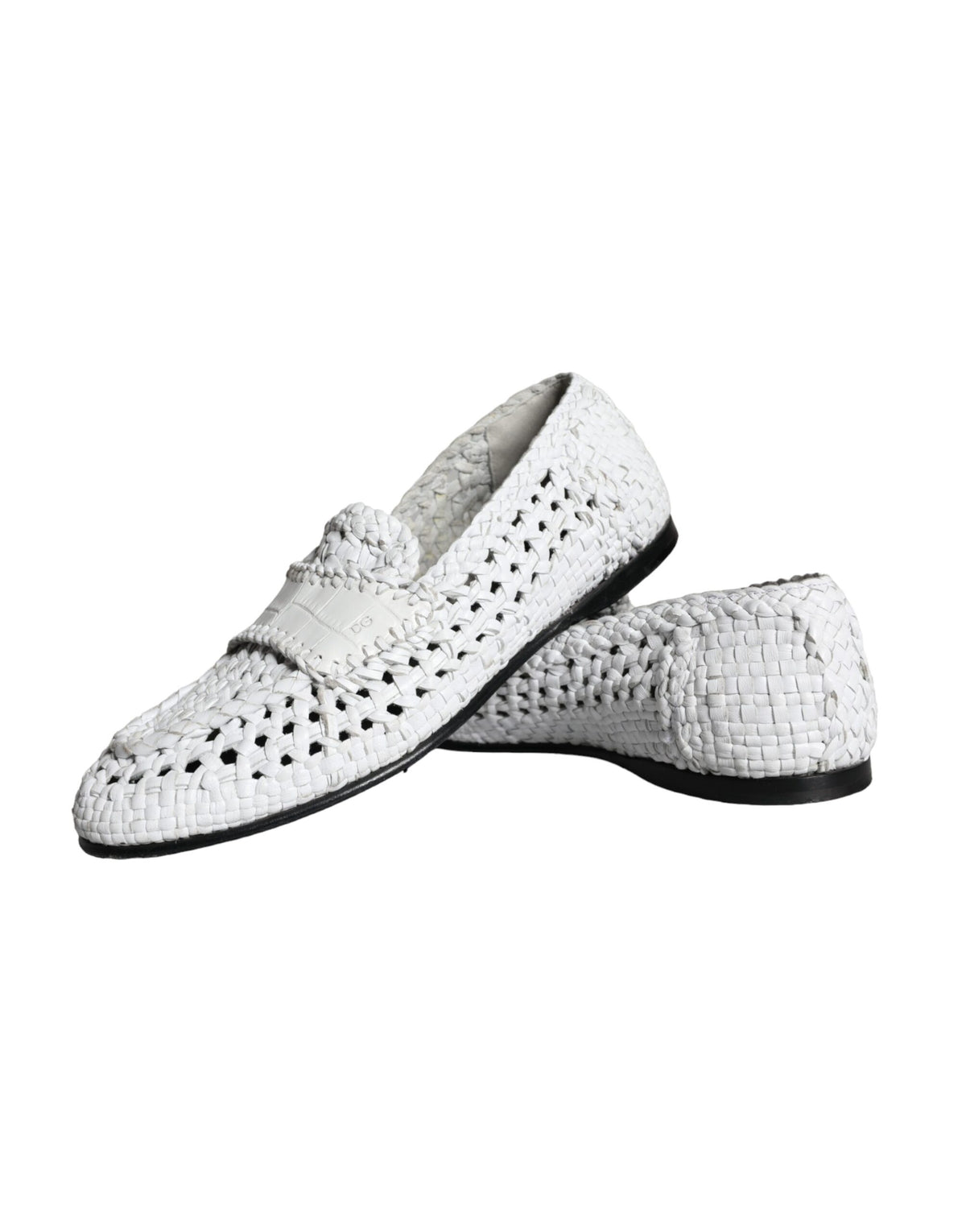 Dolce & Gabbana White Woven Leather Slip-On Loafers for Men