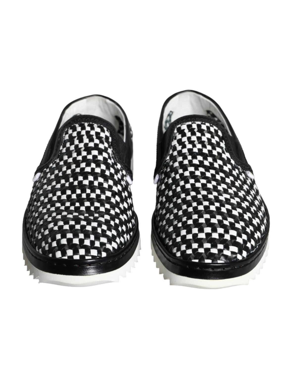 Dolce & Gabbana Black and White Weaved Slip-On Loafers for Men