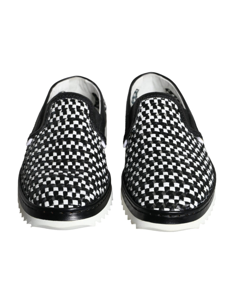 Dolce & Gabbana Black and White Weaved Slip-On Loafers for Men