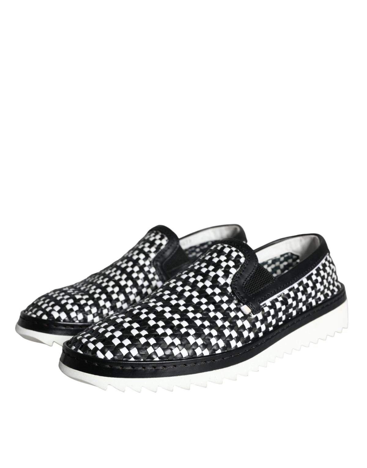 Dolce & Gabbana Black and White Weaved Slip-On Loafers for Men
