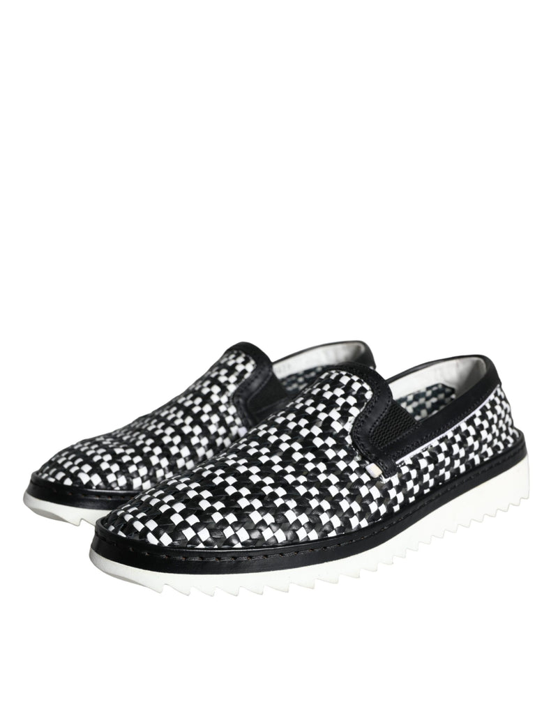 Dolce & Gabbana Black and White Weaved Slip-On Loafers for Men