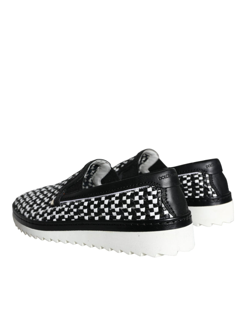 Dolce & Gabbana Black and White Weaved Slip-On Loafers for Men