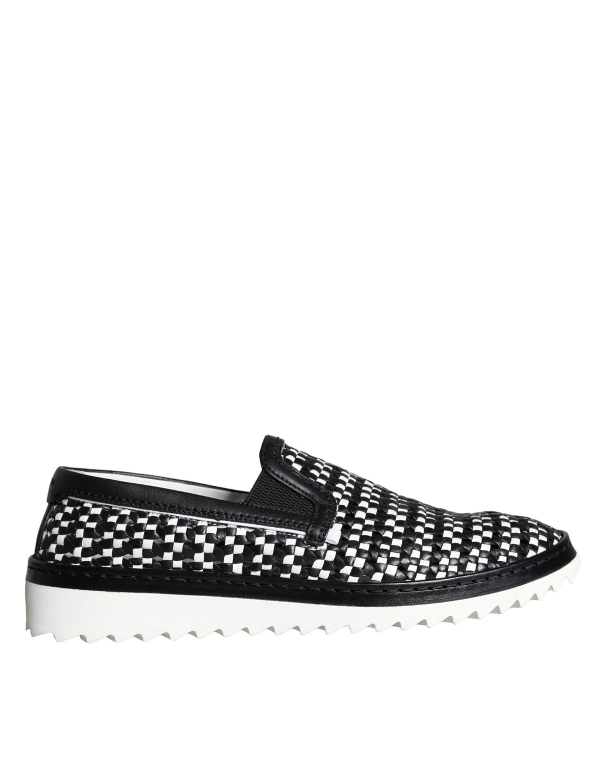 Dolce & Gabbana Black and White Weaved Slip-On Loafers for Men