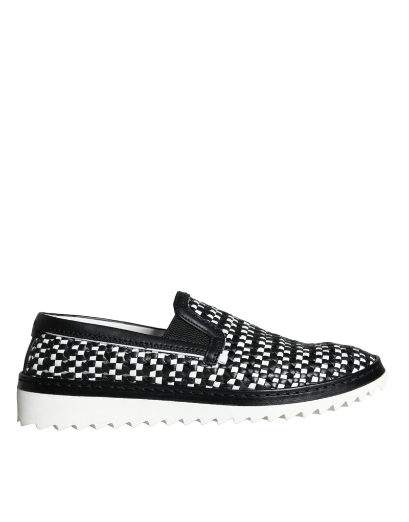 Dolce & Gabbana Black and White Weaved Slip-On Loafers for Men