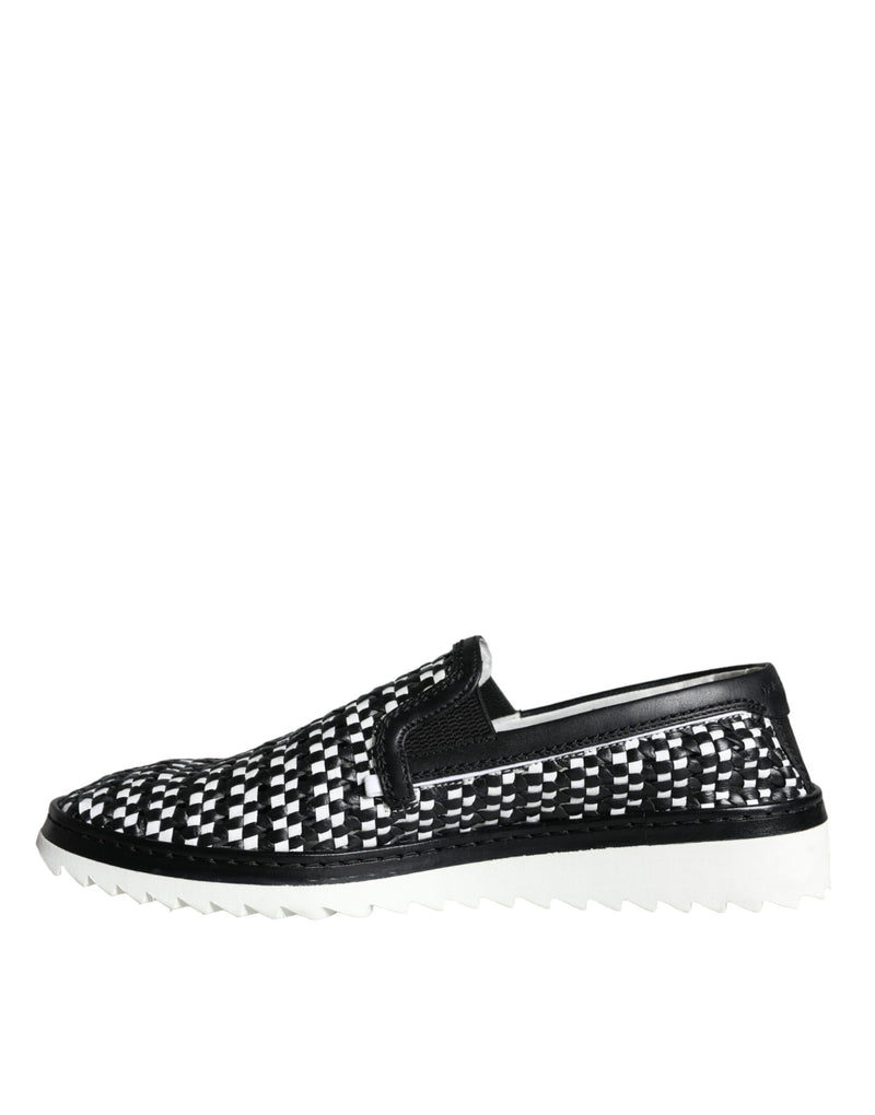 Dolce & Gabbana Black and White Weaved Slip-On Loafers for Men