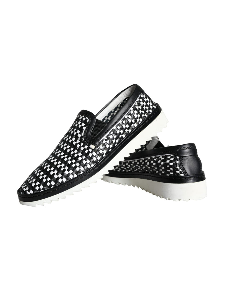 Dolce & Gabbana Black and White Weaved Slip-On Loafers for Men