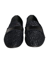 Dolce & Gabbana Black Woven Raffia Slip-On Loafers for Men