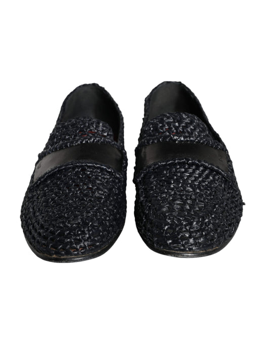 Dolce & Gabbana Black Woven Raffia Slip-On Loafers for Men