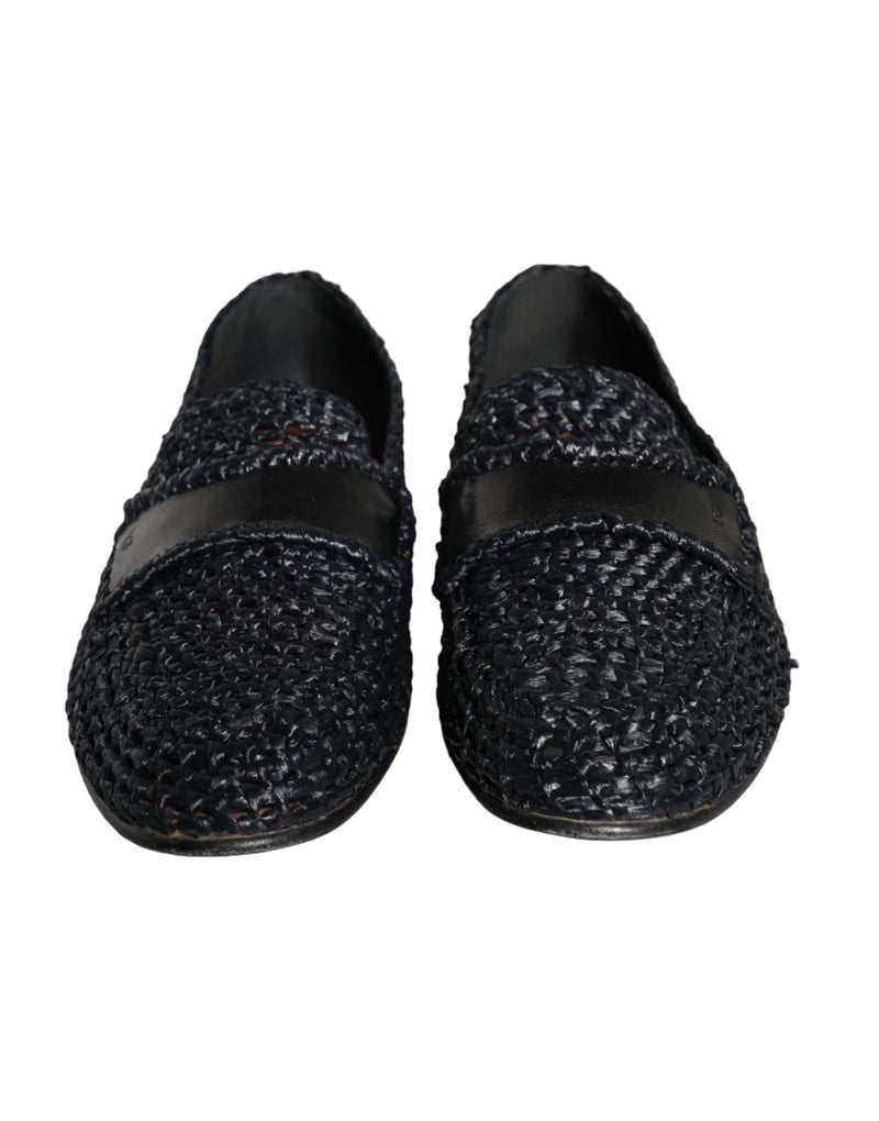 Dolce & Gabbana Black Woven Raffia Slip-On Loafers for Men