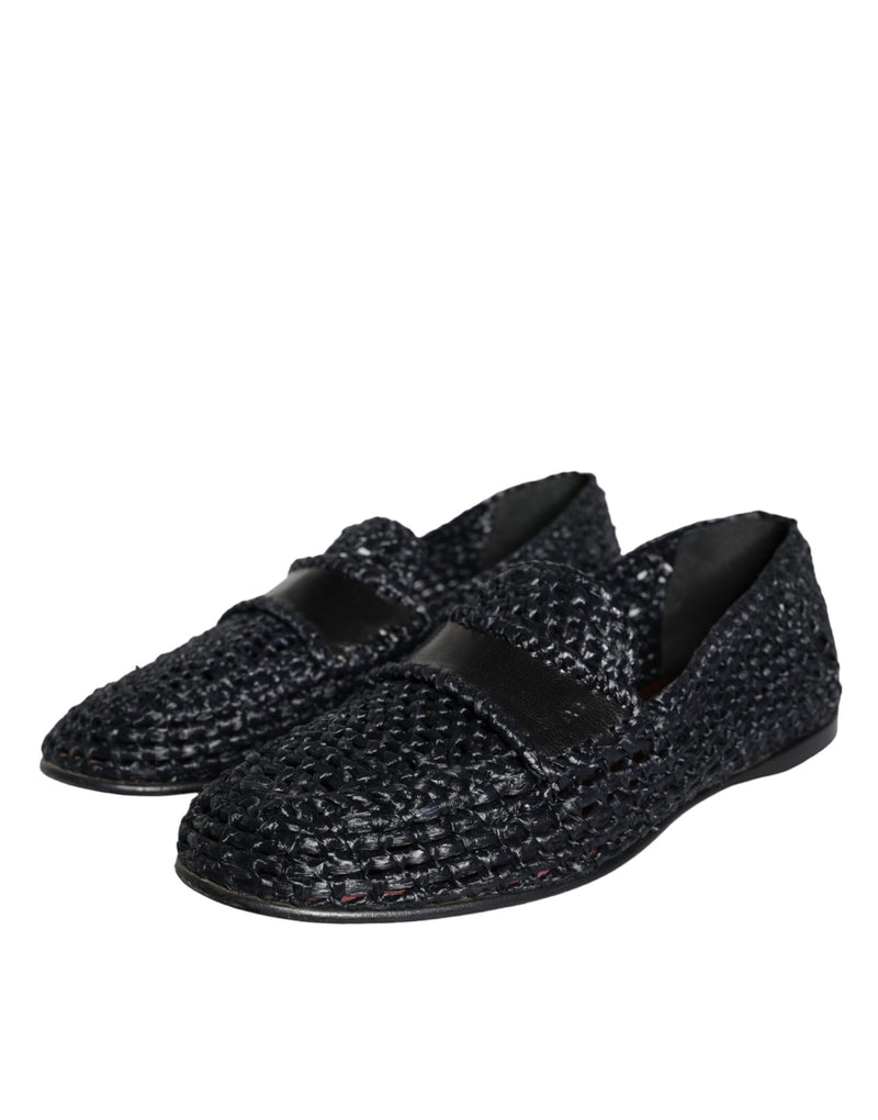Dolce & Gabbana Black Woven Raffia Slip-On Loafers for Men