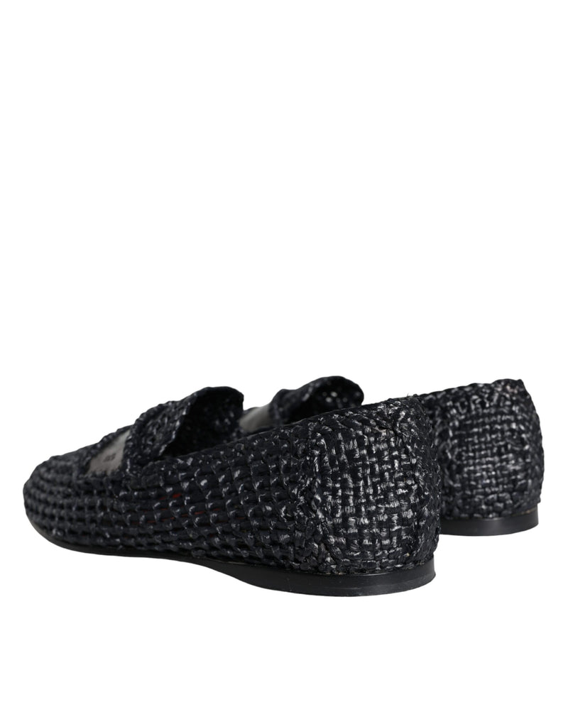 Dolce & Gabbana Black Woven Raffia Slip-On Loafers for Men
