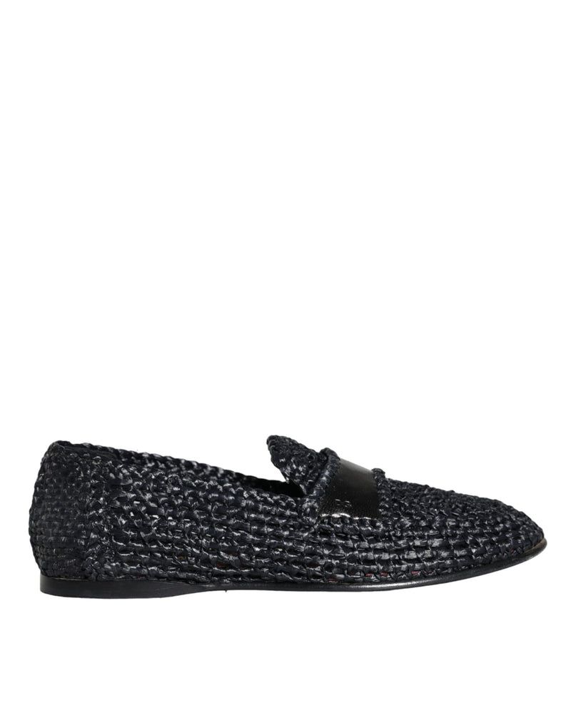 Dolce & Gabbana Black Woven Raffia Slip-On Loafers for Men