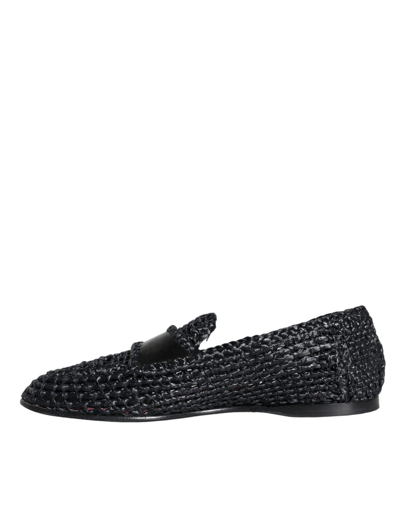 Dolce & Gabbana Black Woven Raffia Slip-On Loafers for Men