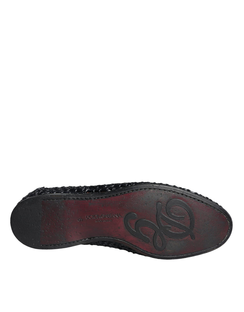 Dolce & Gabbana Black Woven Raffia Slip-On Loafers for Men